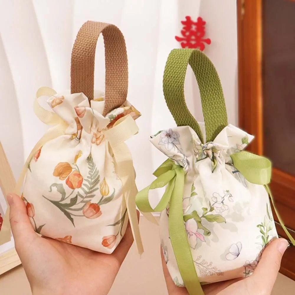 Christmas Gift Bags Canvas Flower Drawstring P