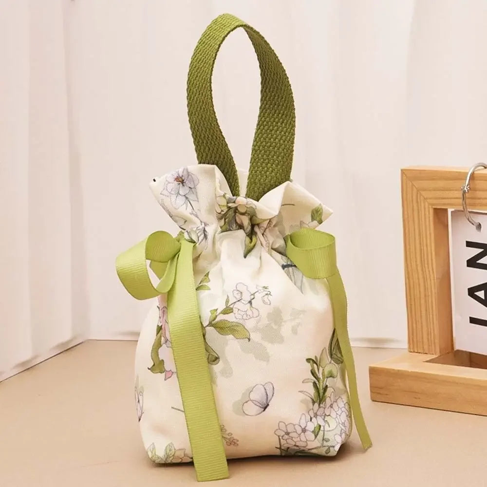 Christmas Gift Bags Canvas Flower Drawstring P