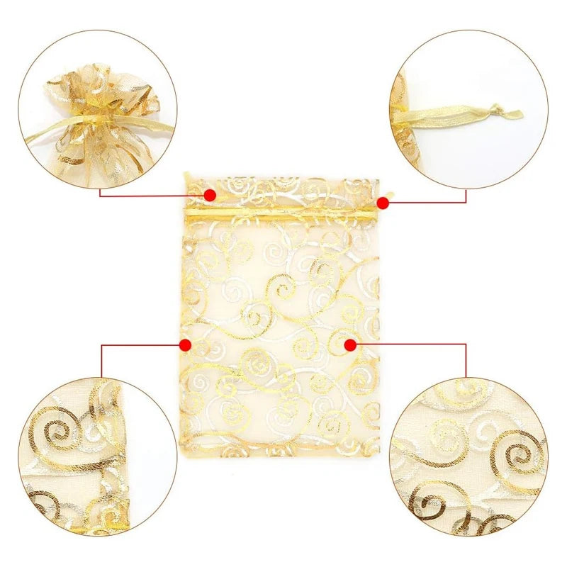 Organza Gift Bags 100Pcs Gold