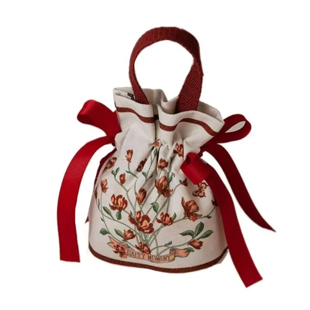 Christmas Gift Bags Canvas Flower Drawstring P
