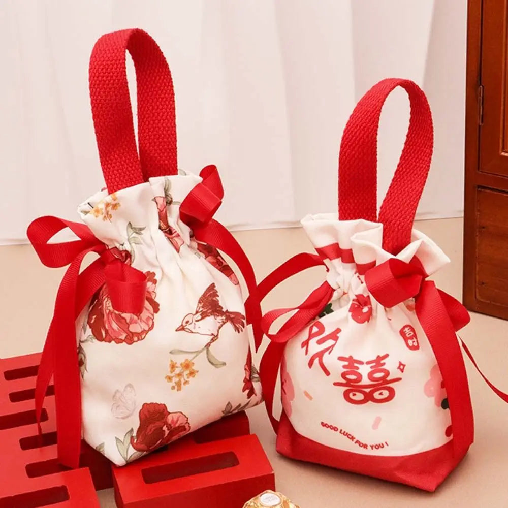 Christmas Gift Bags Canvas Flower Drawstring P