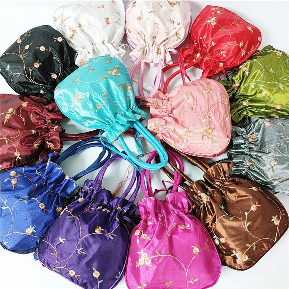 Cosmetic Bag Casual Money Bags Embroidery Small Storage Bags Hanfu Drawstrings Bags Jewerly Packing Bag Women Flower Handbags