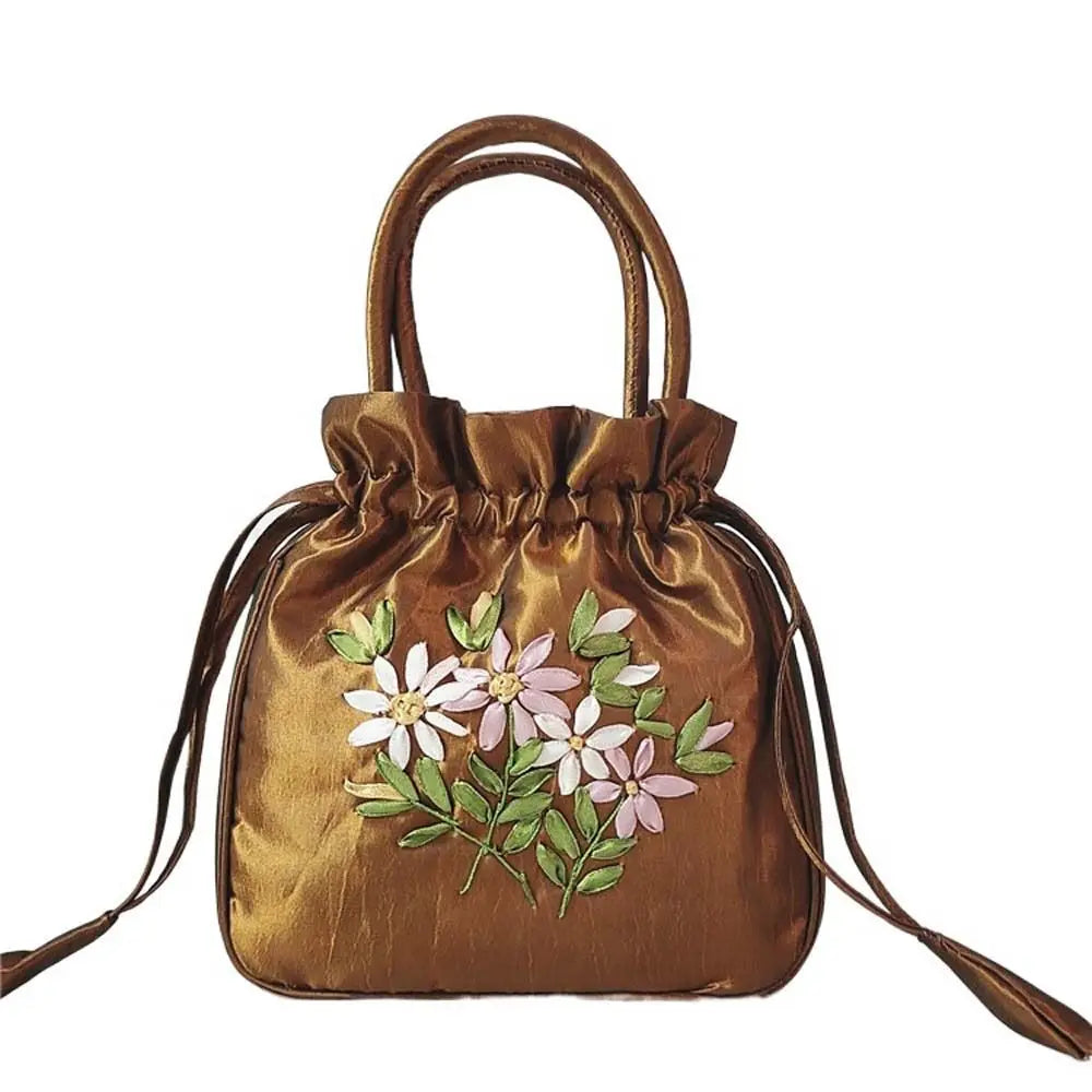 Satin Silk Drawstrings Bag Leaf Mommy Bag
