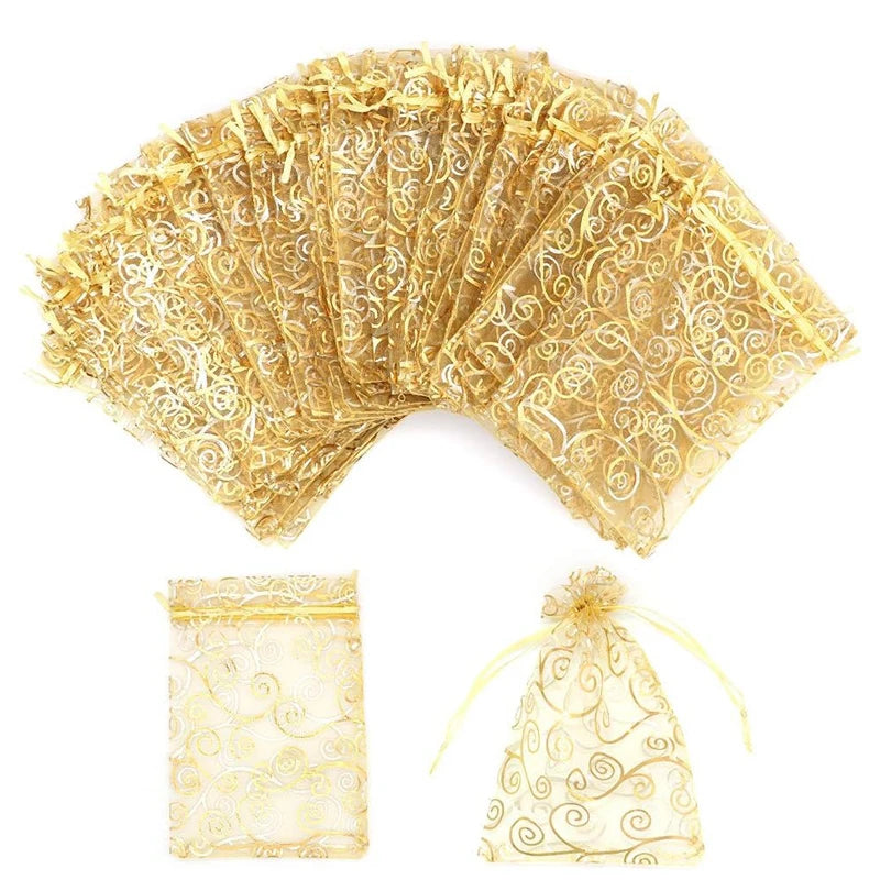 Organza Gift Bags 100Pcs Gold
