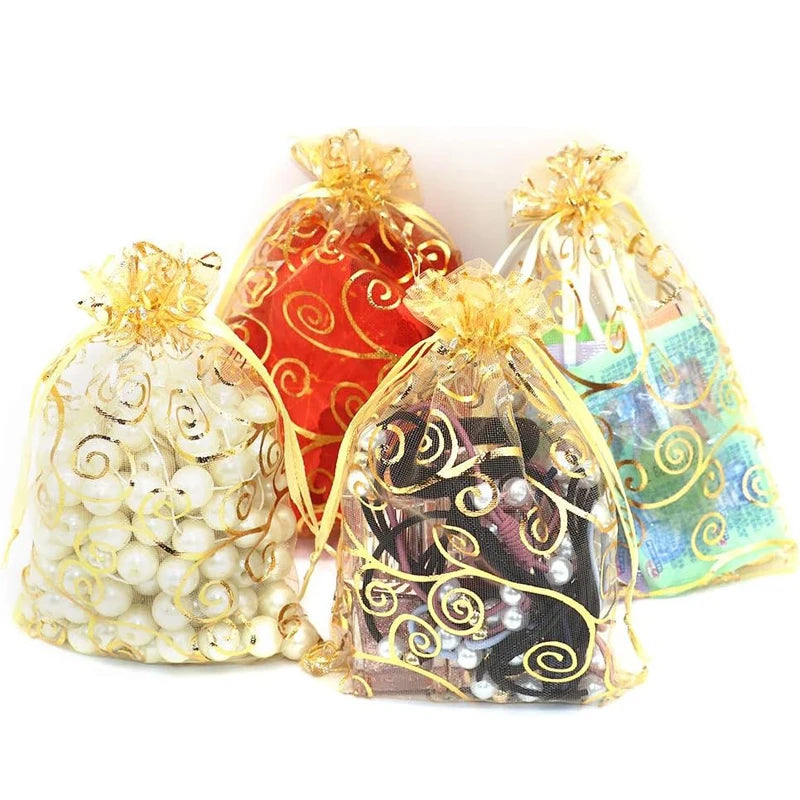 Organza Gift Bags 100Pcs Gold