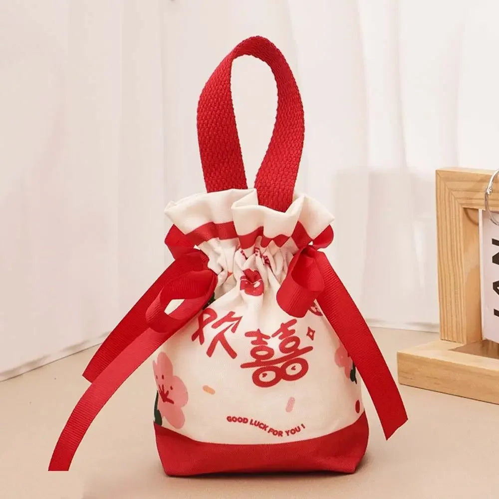 Christmas Gift Bags Canvas Flower Drawstring P