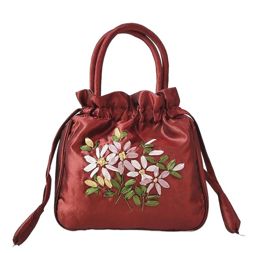 Satin Silk Drawstrings Bag Leaf Mommy Bag