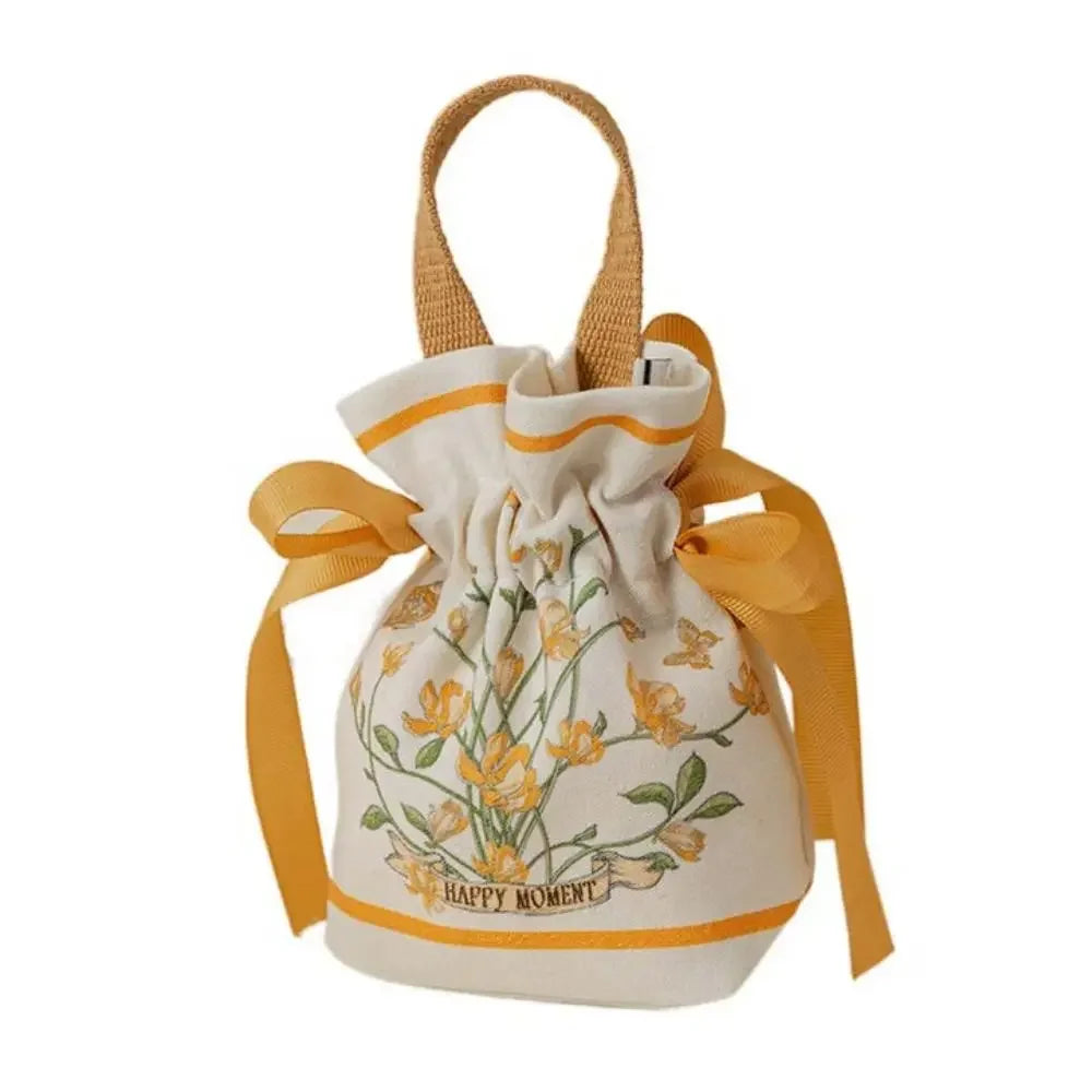 Christmas Gift Bags Canvas Flower Drawstring P
